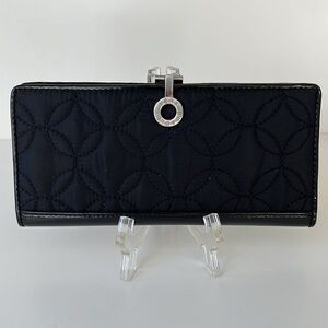 Vera Bradley Microfiber Quilted Silver Tone Clasp Black Bi-fold Clutch Wallet